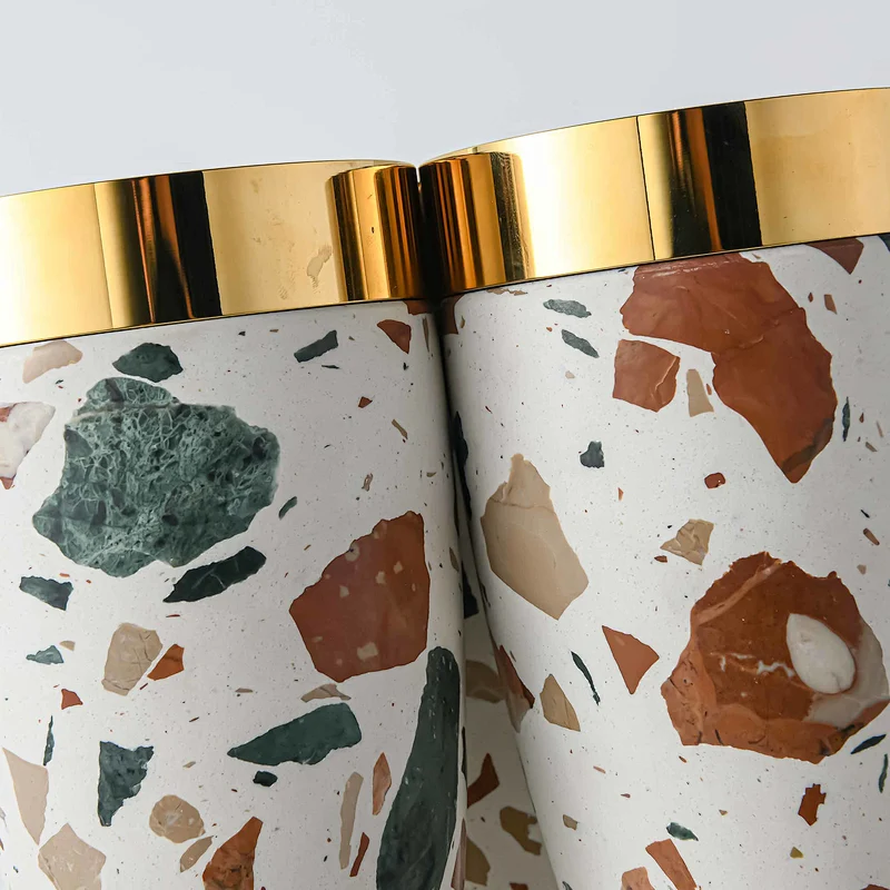Colorful terrazzo marble tripod candle holder